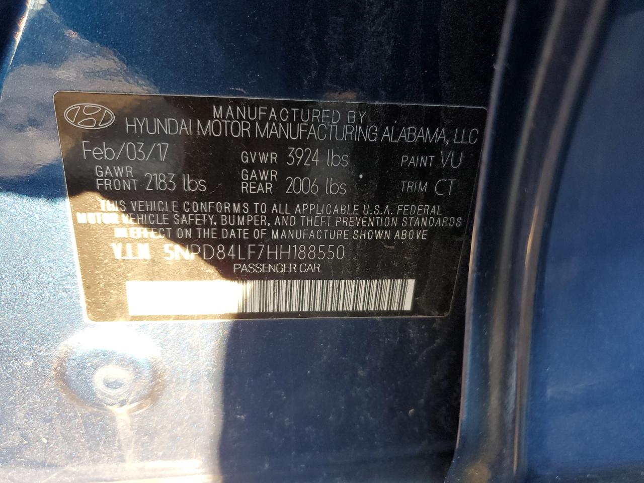 2017 Hyundai Elantra VIN 5NPD84LF7HH188550 Copart auction photo, rear end / minor dent/scratches damage thumbnail 12