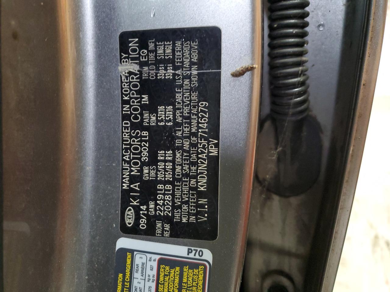 2015 KIA Soul VIN KNDJN2A25F7146279 Copart auction photo, minor dent/scratches damage thumbnail 12