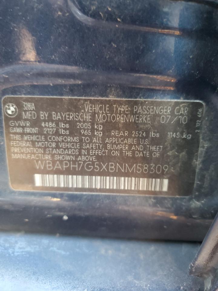 2011 BMW 3er VIN WBAPH7G5XBNM58309 Copart auction photo, side damage thumbnail 12