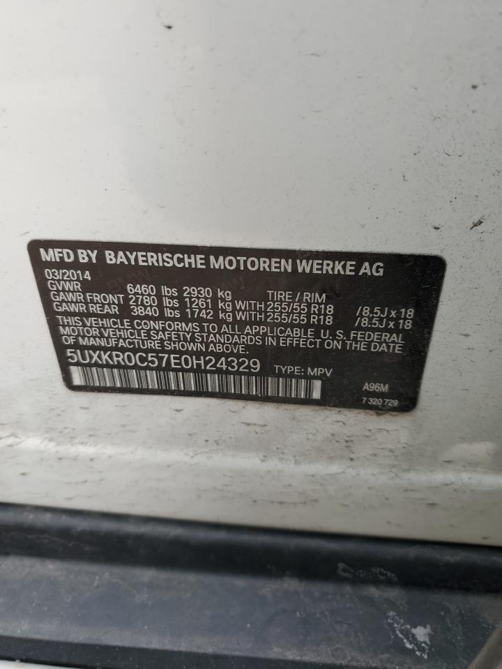 2014 BMW X5 VIN 5UXKR0C57E0H24329 Copart auction photo, front end / side damage thumbnail 13