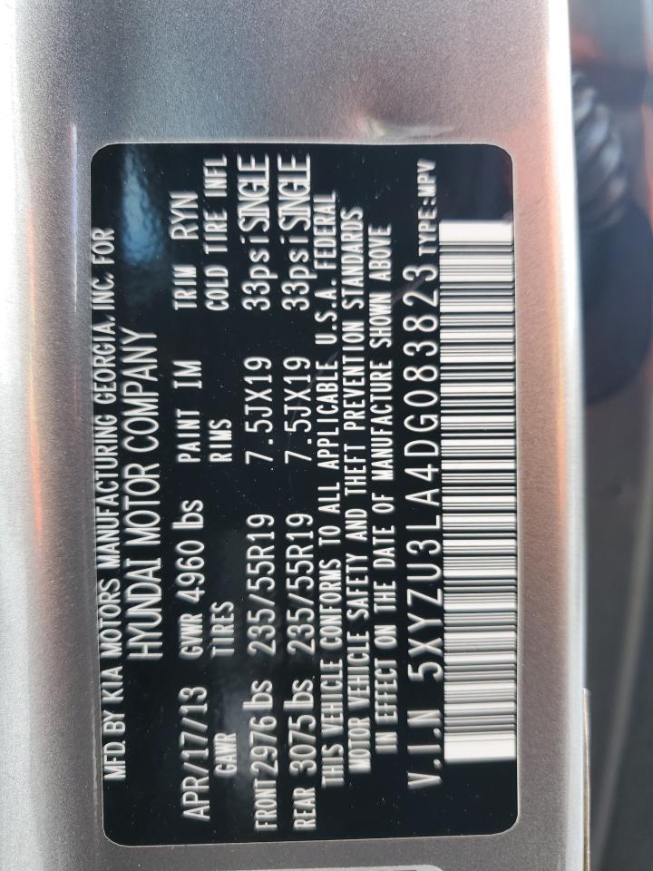 2013 Hyundai Santa Fe VIN 5XYZU3LA4DG083823 Copart auction photo, front end damage thumbnail 13