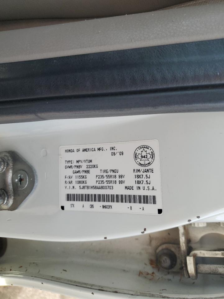 2010 Acura RDX VIN 5J8TB1H58AA800703 Copart auction photo, side damage thumbnail 15