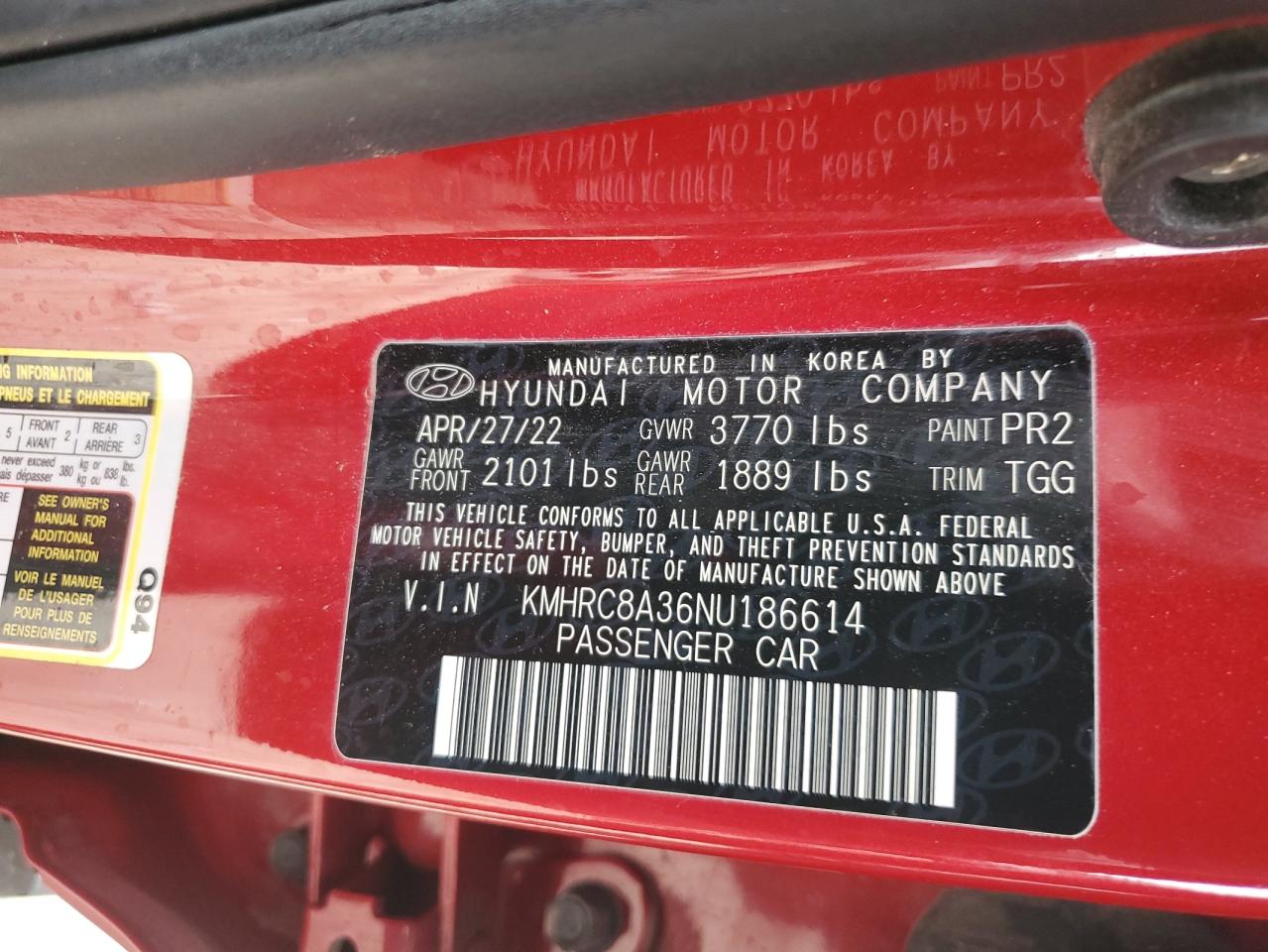2022 Hyundai Venue VIN KMHRC8A36NU186614 Copart auction photo, front end / minor dent/scratches damage thumbnail 15