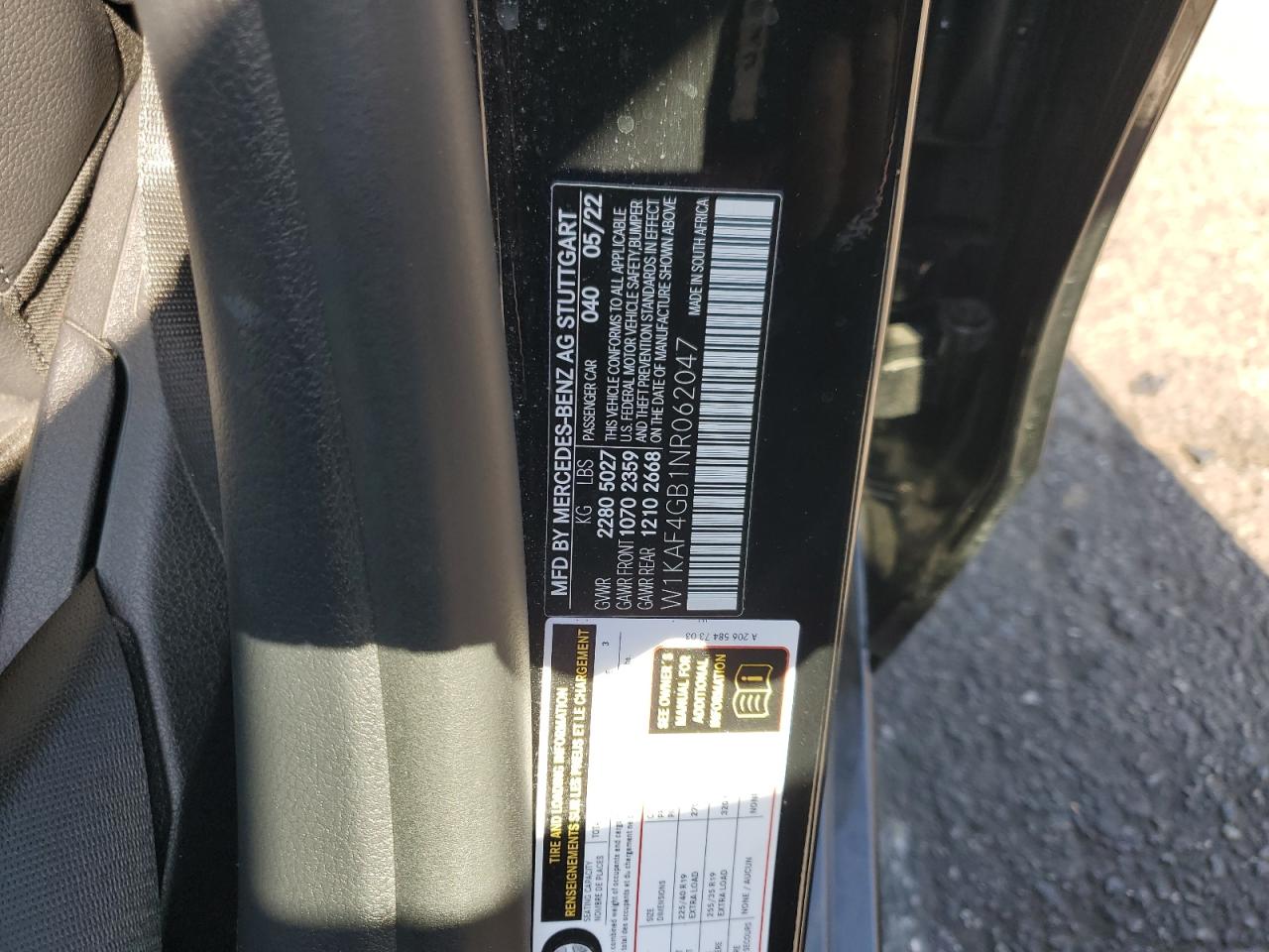 2022 Mercedes-Benz C-klasse VIN W1KAF4GB1NR062047 Copart auction photo, rear end / minor dent/scratches damage thumbnail 12