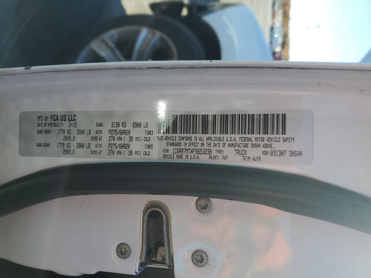 2015 RAM 1500 VIN 1C6RR7MTXFS653238 Copart auction photo, front end / frame damage damage thumbnail 13