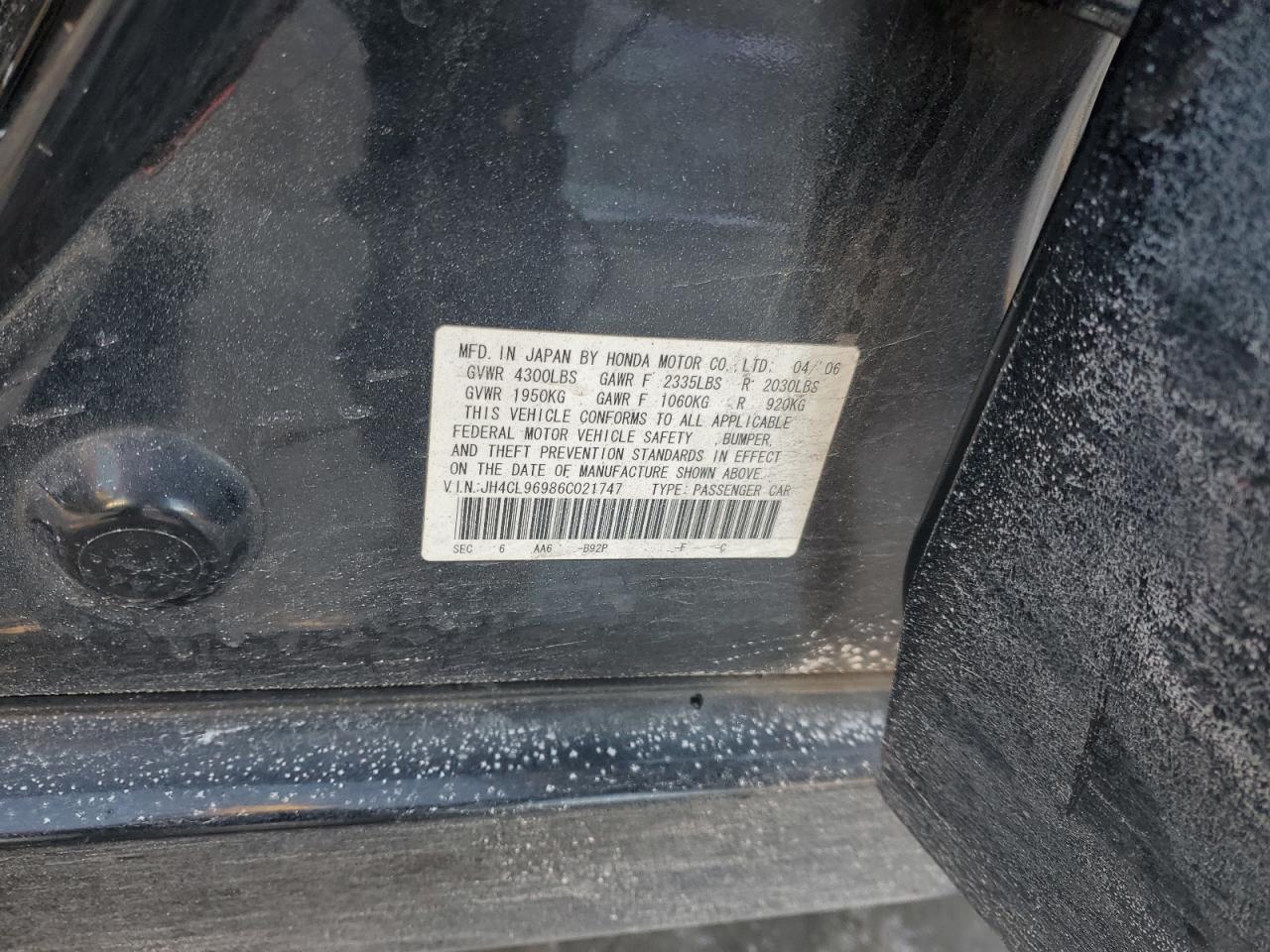 2006 Acura TSX VIN JH4CL96986C021747 Copart auction photo, front end damage thumbnail 14