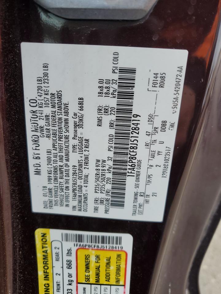 2018 Ford Mustang VIN 1FA6P8CF8J5128419 Copart auction photo, front end / undercarriage damage thumbnail 14