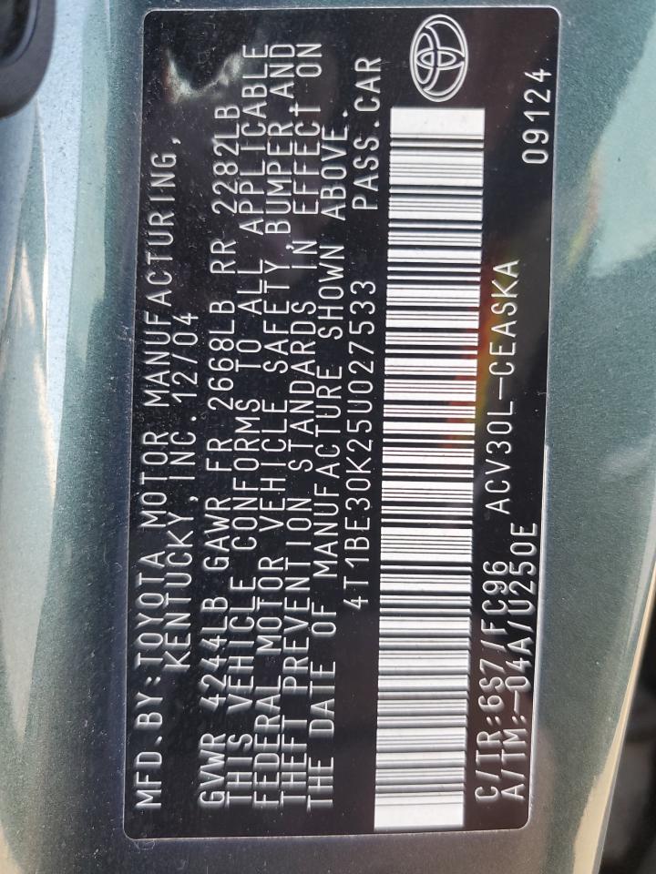 2005 Toyota Camry VIN 4T1BE30K25U027533 Copart auction photo, rear end / minor dent/scratches damage thumbnail 12