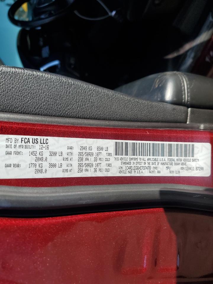 2017 Dodge Durango VIN 1C4RDJDG6HC737478 Copart auction photo, all over / mechanical damage thumbnail 13
