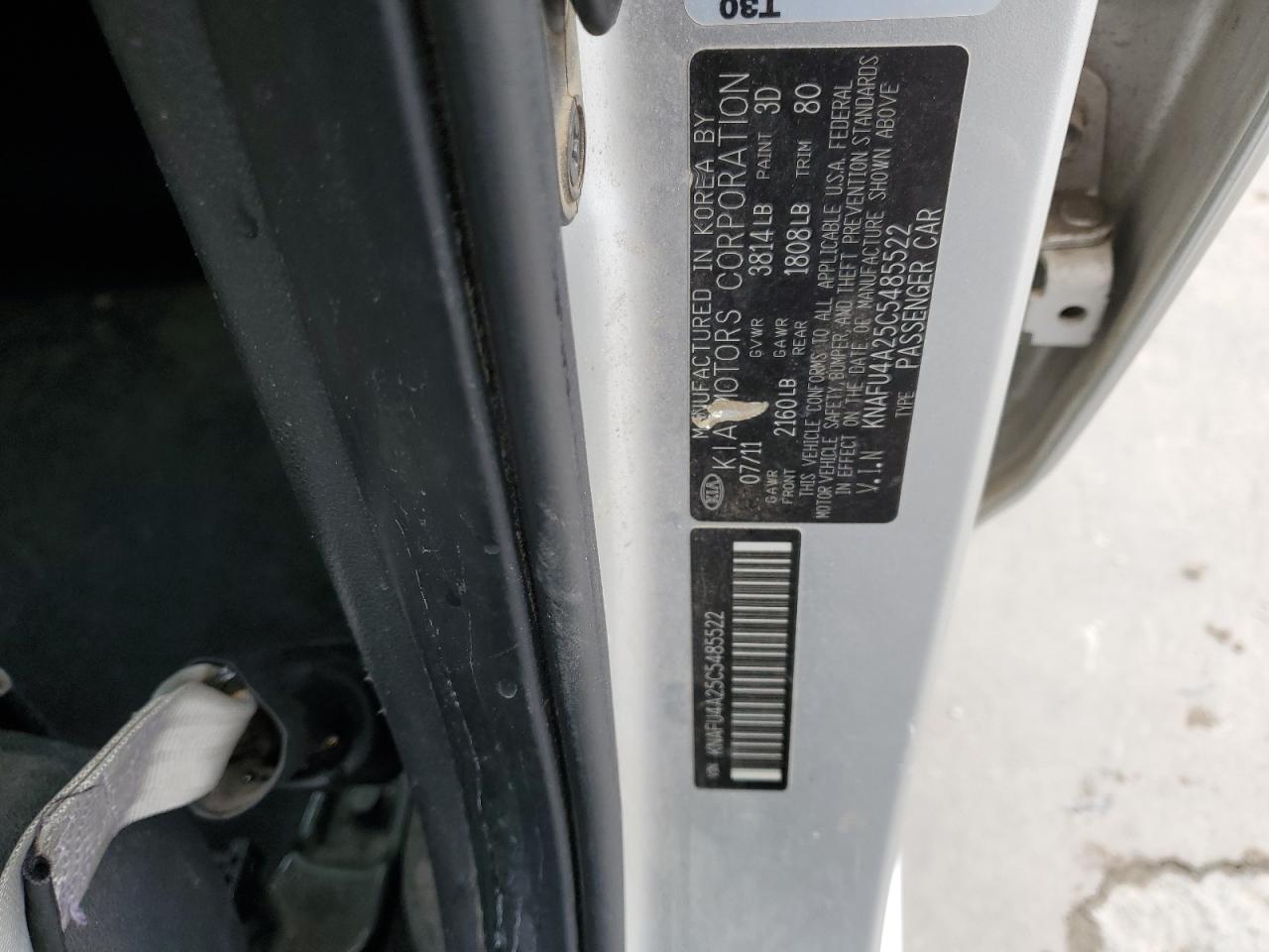2012 KIA Forte VIN KNAFU4A25C5485522 Copart auction photo, front end / hail damage thumbnail 13