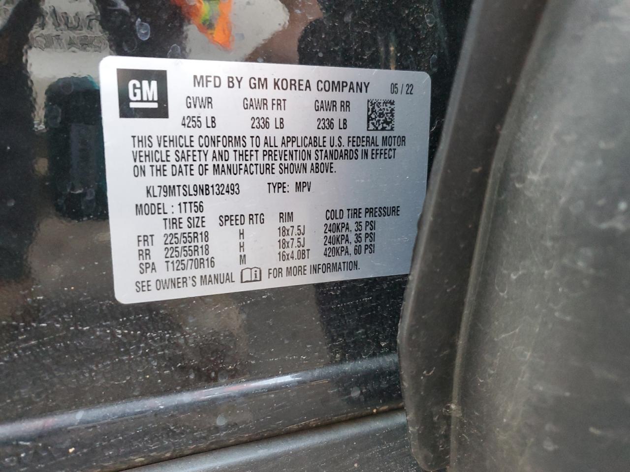2022 Chevrolet TrailBlazer VIN KL79MTSL9NB132493 Copart auction photo, side damage thumbnail 15