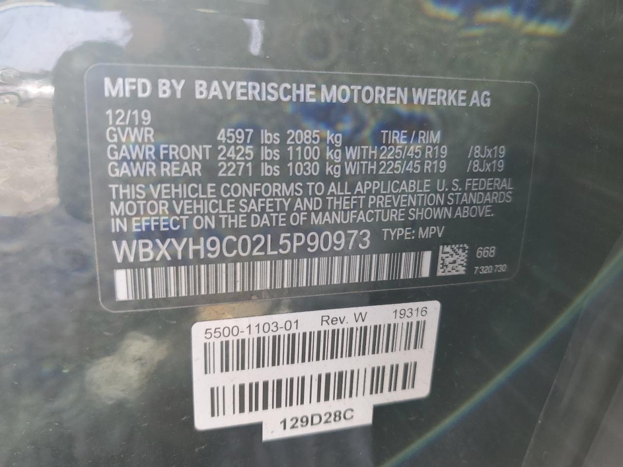 2020 BMW X2 VIN WBXYH9C02L5P90973 Copart auction photo, rear end / undercarriage damage thumbnail 13