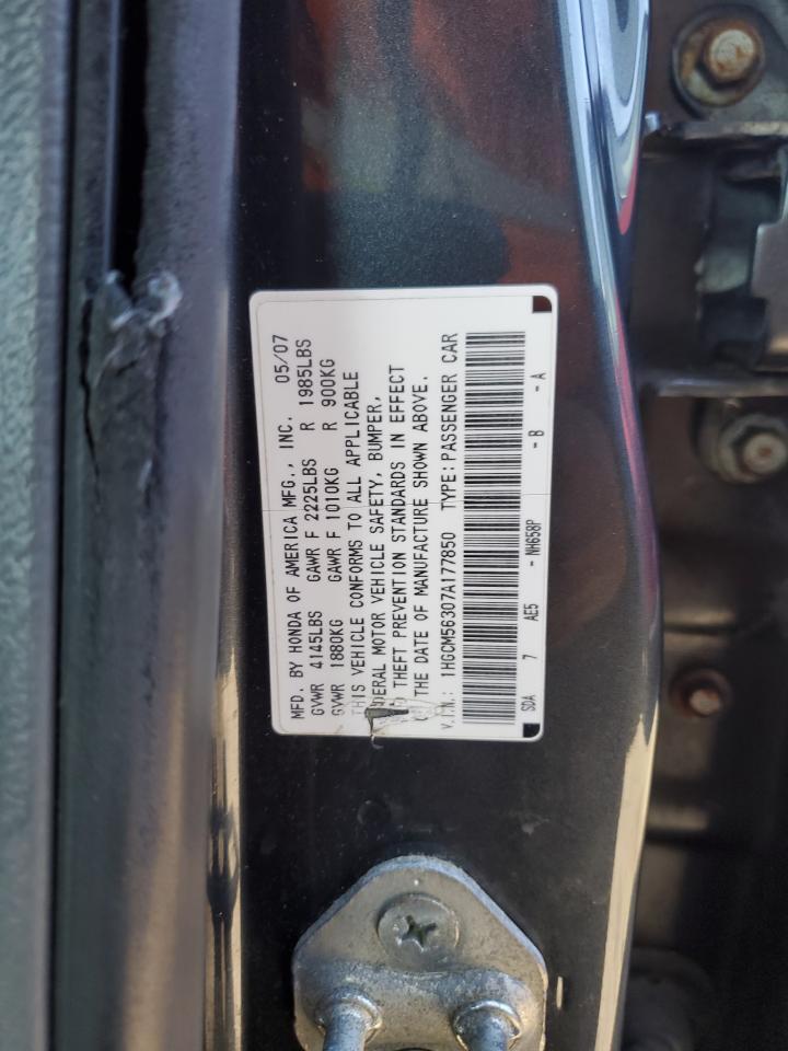 2007 Honda Accord VIN 1HGCM56307A177850 Copart auction photo, rear end damage thumbnail 12