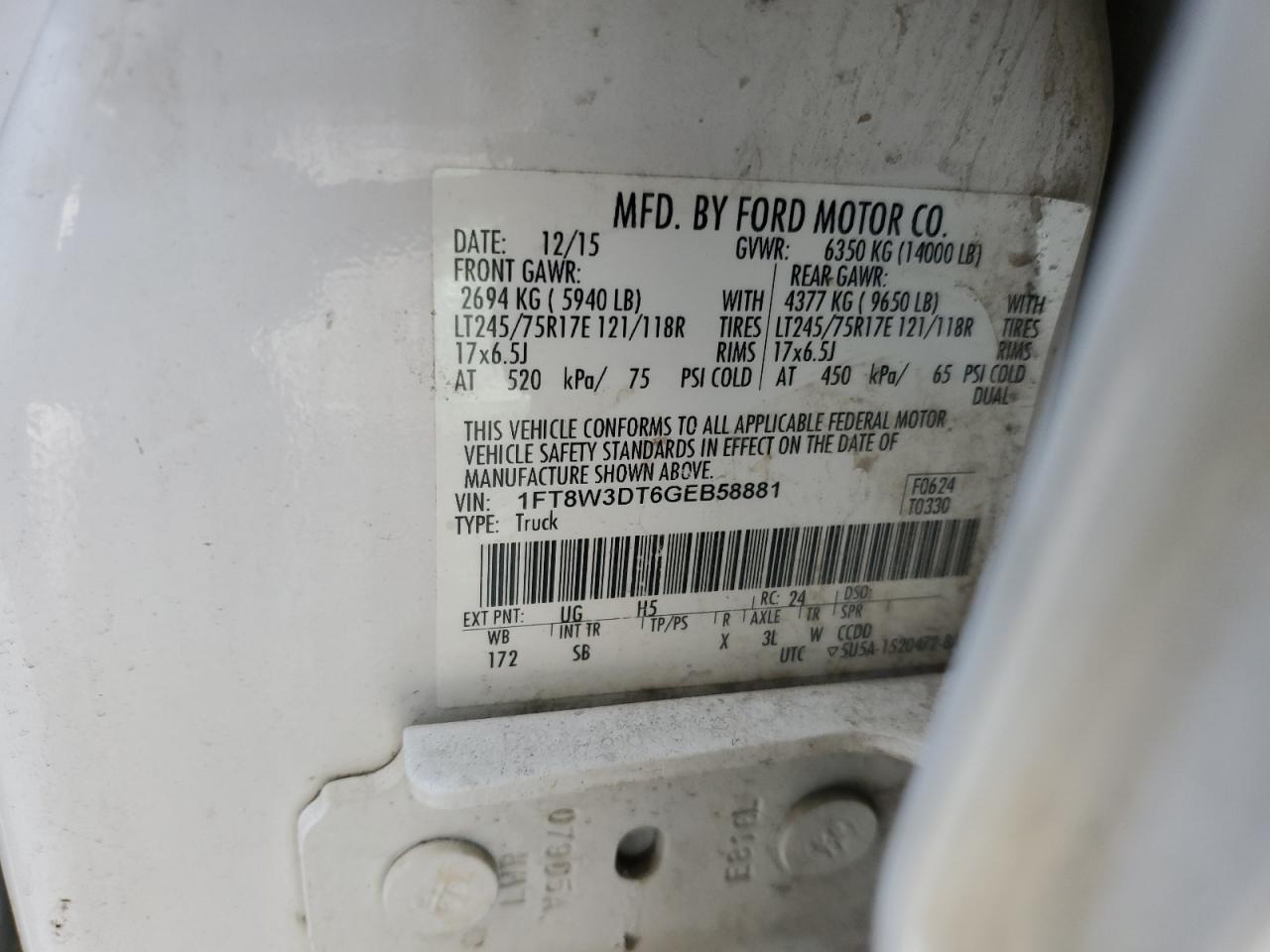 2016 Ford F350 VIN 1FT8W3DT6GEB58881 Copart auction photo, side damage thumbnail 12