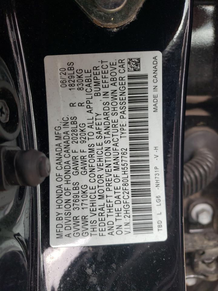 2020 Honda Civic VIN 2HGFC2F80LH557762 Copart auction photo, minor dent/scratches damage thumbnail 12