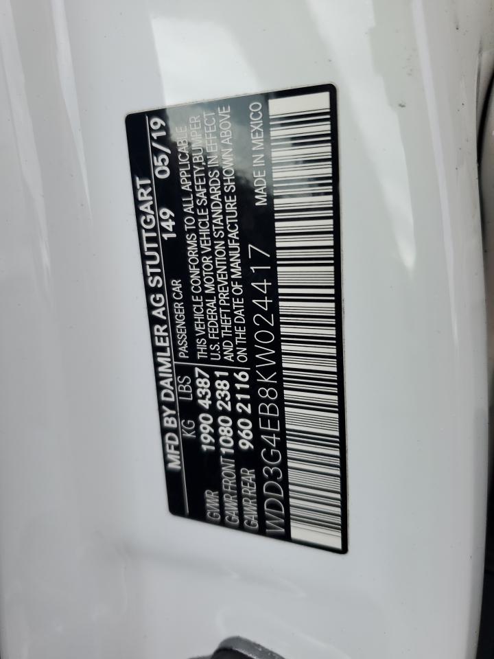 2019 Mercedes-Benz A-klasse VIN WDD3G4EB8KW024417 Copart auction photo, front end damage thumbnail 14