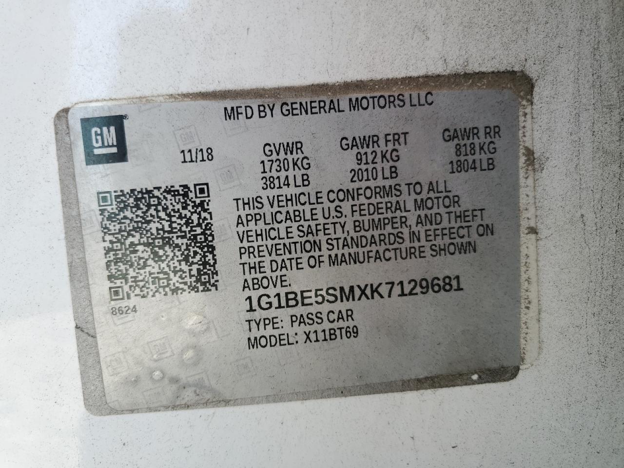 2019 Chevrolet Cruze VIN 1G1BE5SMXK7129681 Copart auction photo, front end / rear end damage thumbnail 15