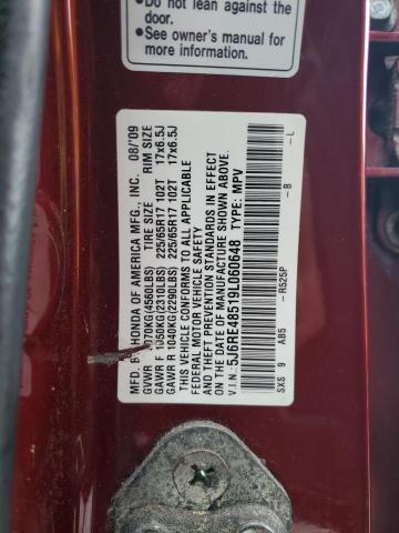 2009 Honda CR-V VIN 5J6RE48519L060648 Copart auction photo, rear end / front end damage thumbnail 13