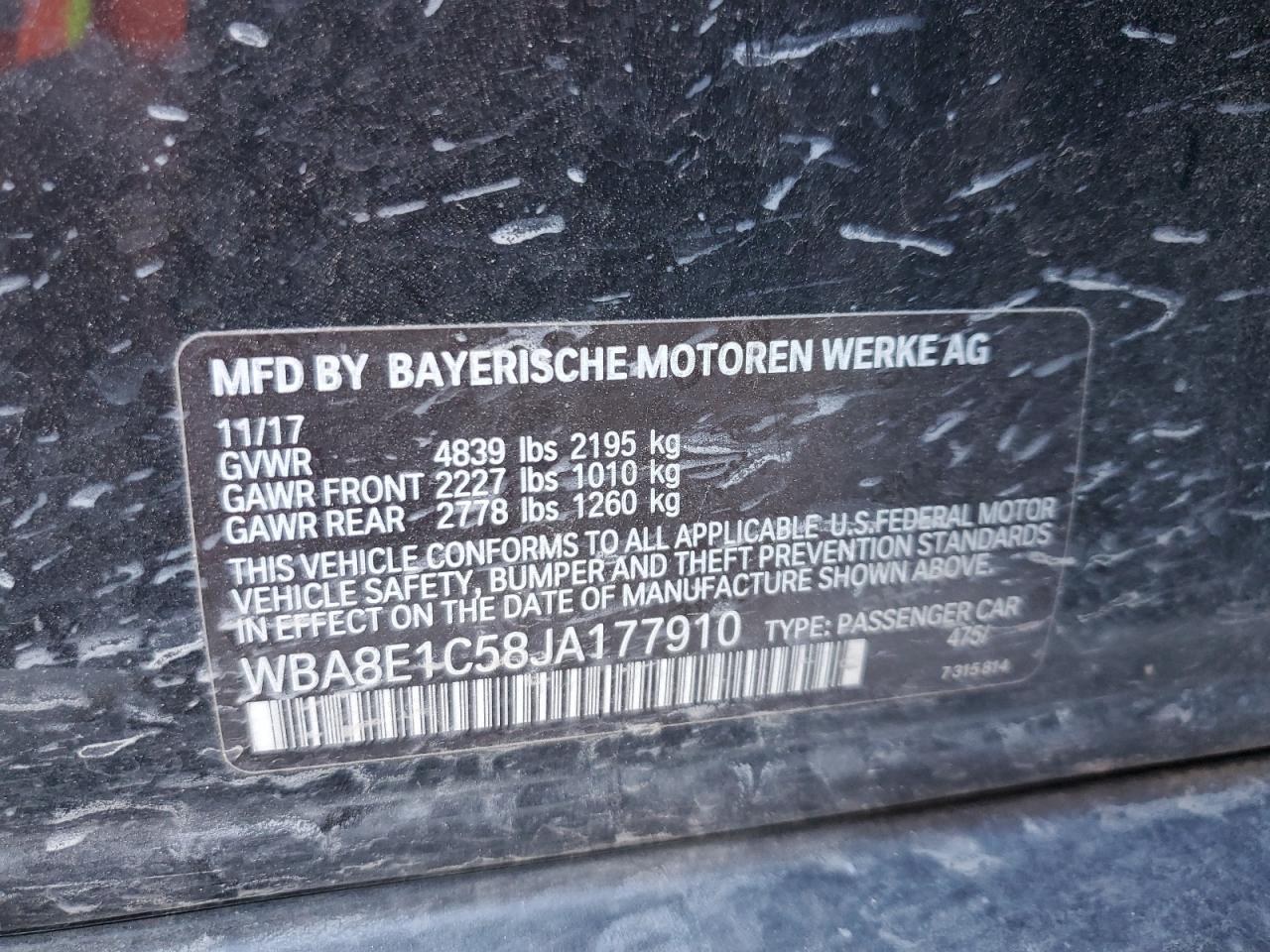 2018 BMW 3er VIN WBA8E1C58JA177910 Copart auction photo, side damage thumbnail 12