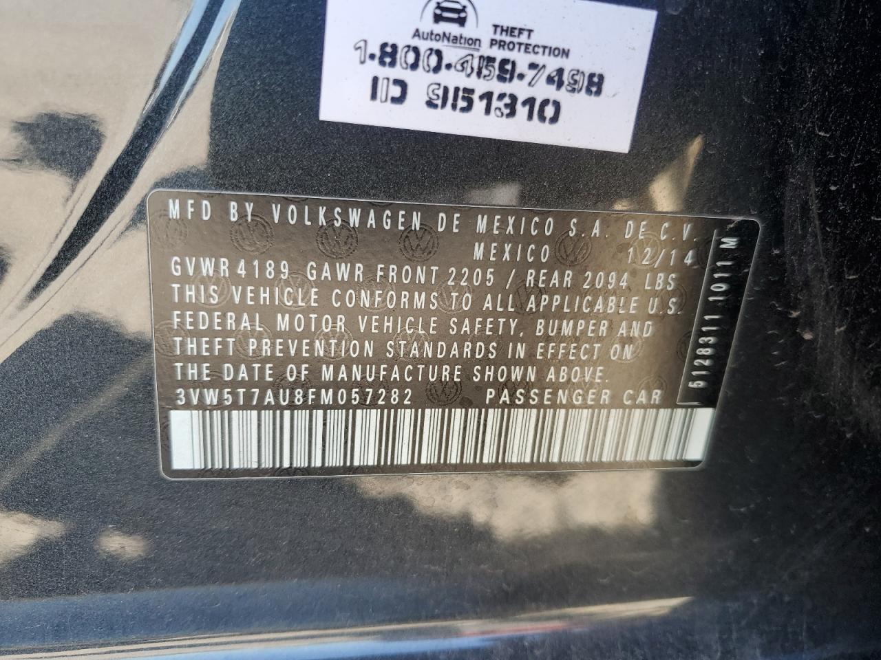 2015 Volkswagen GTI VIN 3VW5T7AU8FM057282 Copart auction photo, front end damage thumbnail 12