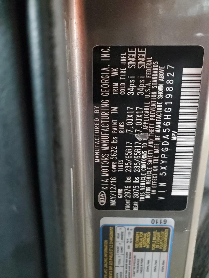 2017 KIA Sorento VIN 5XYPGDA56HG198827 Copart auction photo, rear end damage thumbnail 14