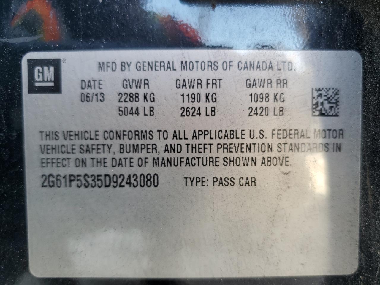 2013 Cadillac XTS VIN 2G61P5S35D9243080 Copart auction photo, rear end damage thumbnail 12