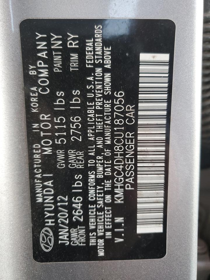2012 Hyundai Genesis VIN KMHGC4DH8CU187056 Copart auction photo, front end damage thumbnail 13