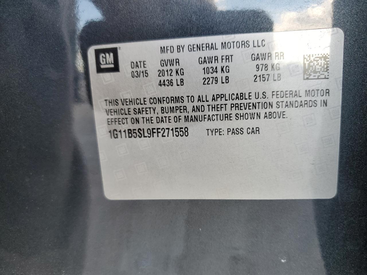 2015 Chevrolet Malibu VIN 1G11B5SL9FF271558 Copart auction photo, side / minor dent/scratches damage thumbnail 12