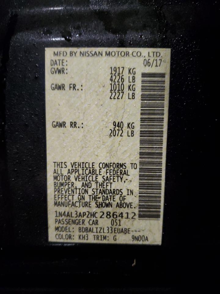 2017 Nissan Altima VIN 1N4AL3AP2HC286412 Copart auction photo, front end damage thumbnail 13