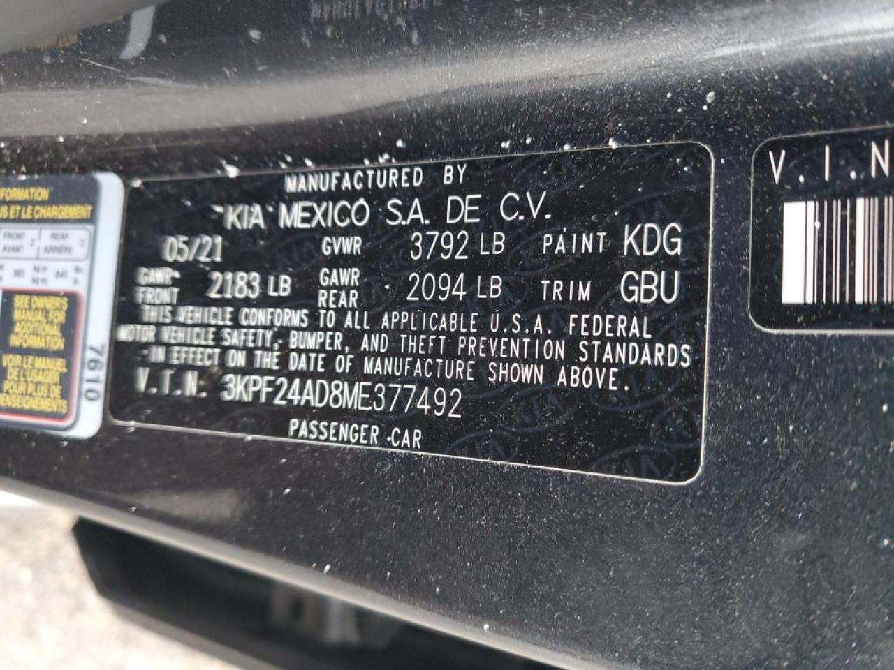 2021 KIA Forte VIN 3KPF24AD8ME377492 Copart auction photo, front end damage thumbnail 12
