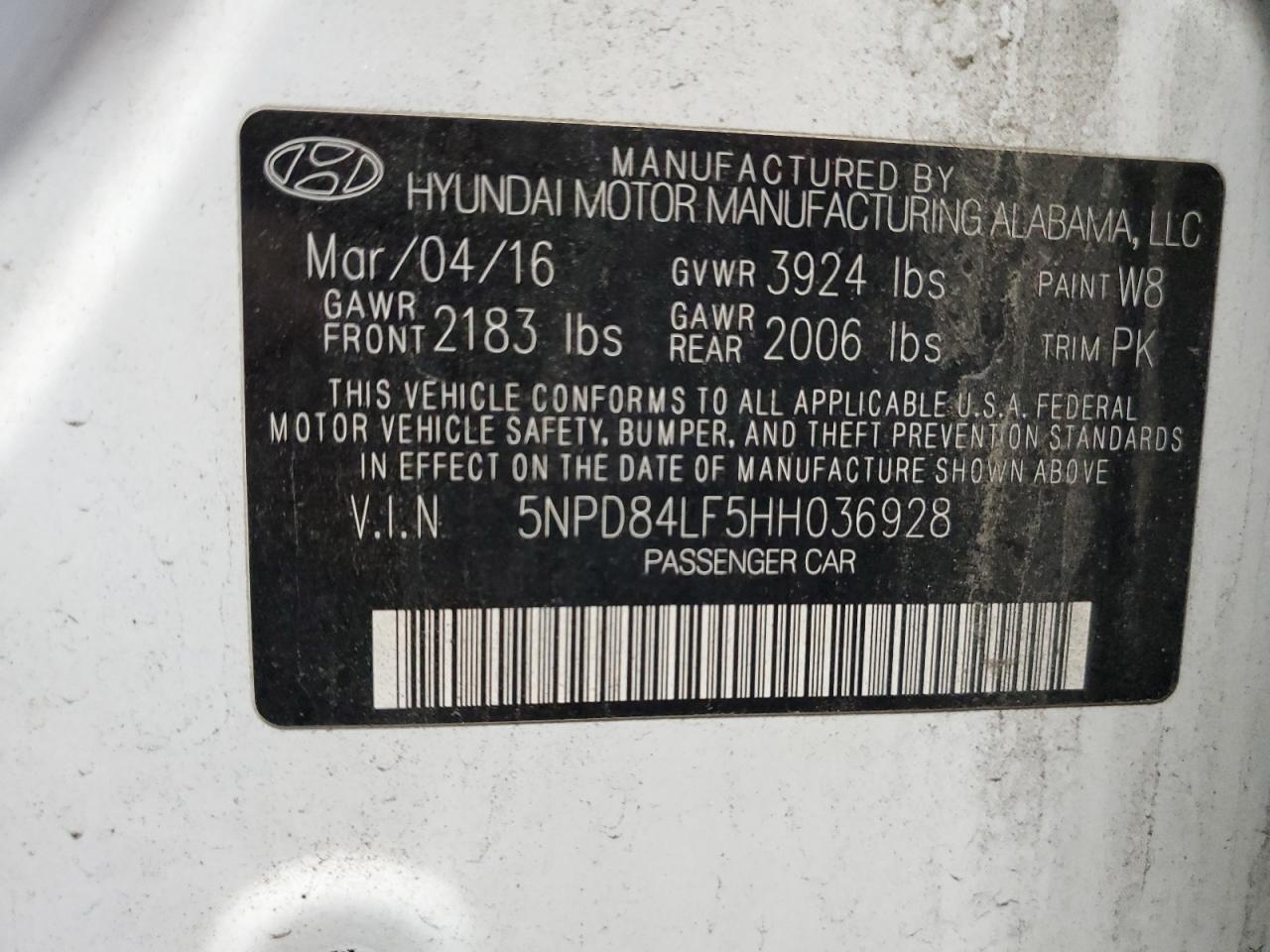 2017 Hyundai Elantra VIN 5NPD84LF5HH036928 Copart auction photo, vandalism / all over damage thumbnail 13