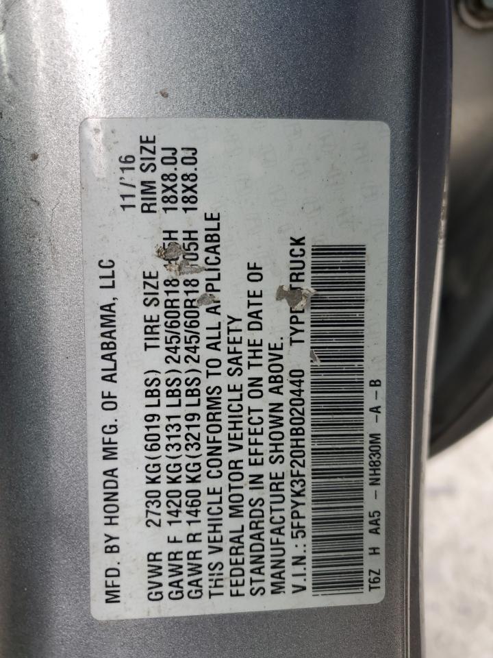 2017 Honda Ridgeline VIN 5FPYK3F20HB020440 Copart auction photo, rear end / side damage thumbnail 12