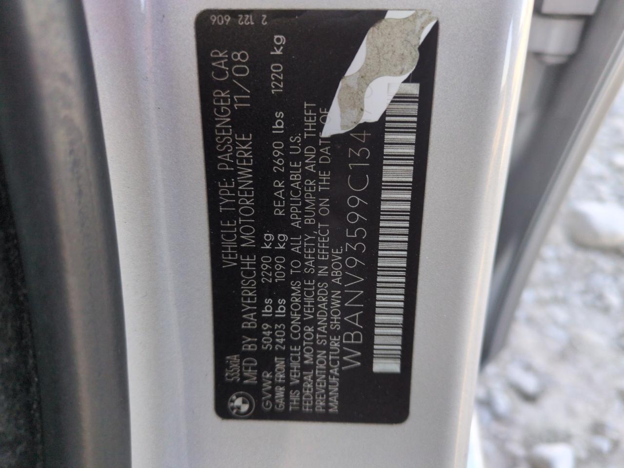 2009 BMW 5er VIN WBANV93599C134176 Copart auction photo, rear end damage thumbnail 12