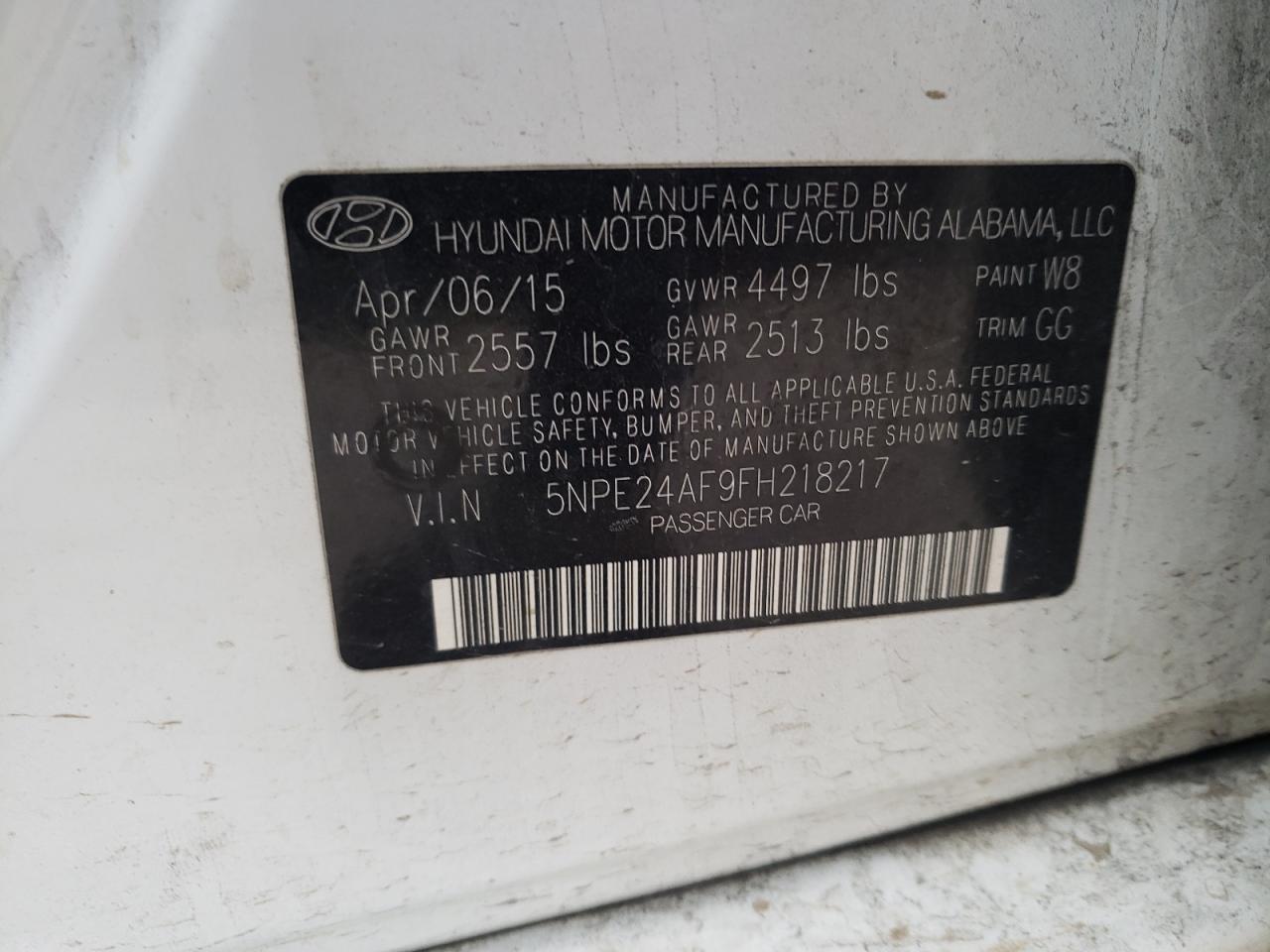2015 Hyundai Sonata VIN 5NPE24AF9FH218217 Copart auction photo, vandalism / front end damage thumbnail 12