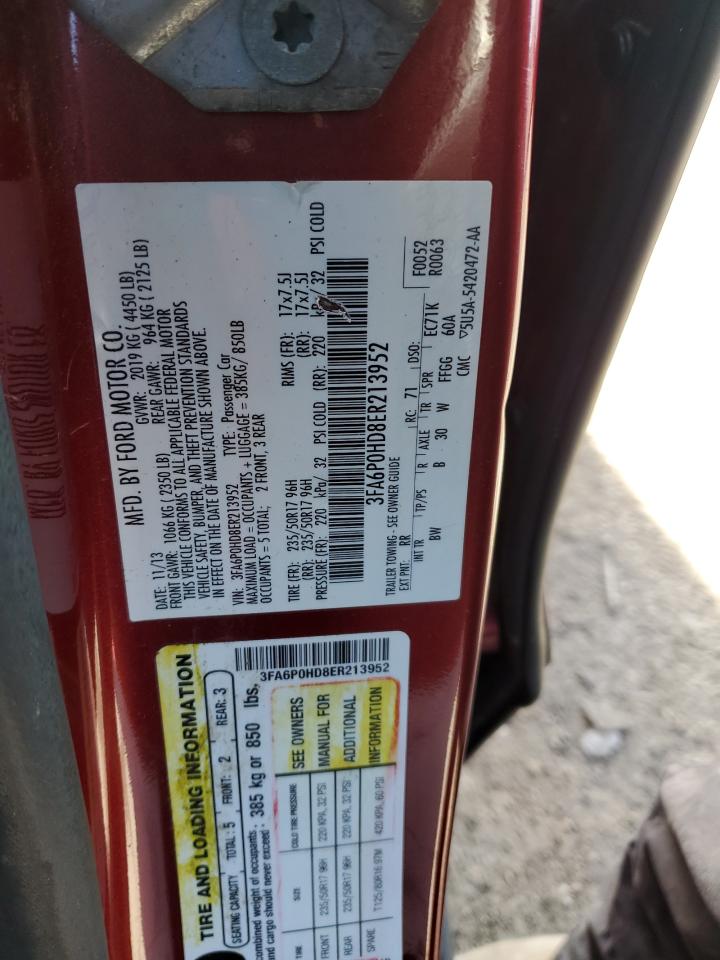 2014 Ford Fusion VIN 3FA6P0HD8ER213952 Copart auction photo, front end / minor dent/scratches damage thumbnail 12