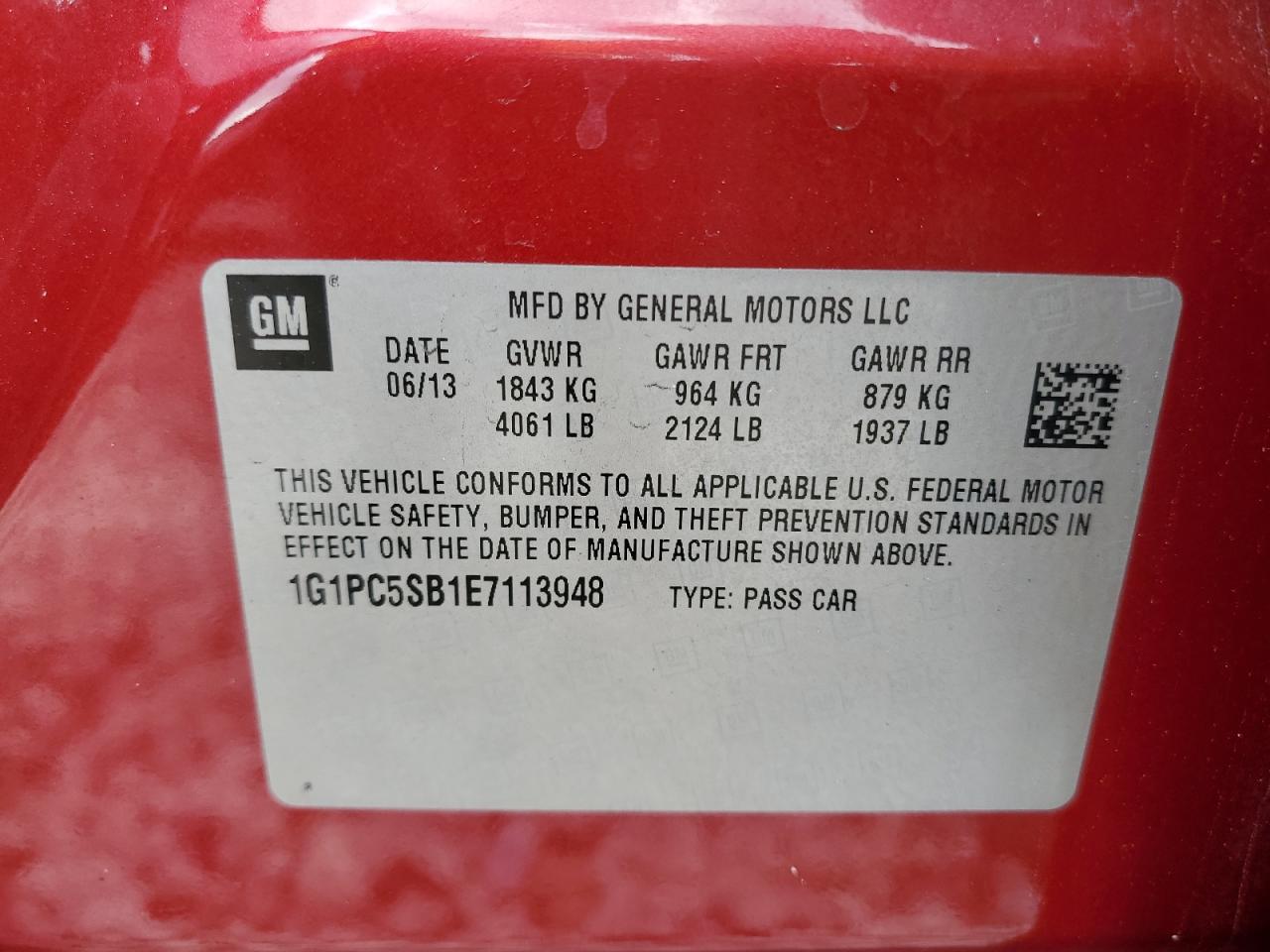 2014 Chevrolet Cruze VIN 1G1PC5SB1E7113948 Copart auction photo, front end / minor dent/scratches damage thumbnail 12