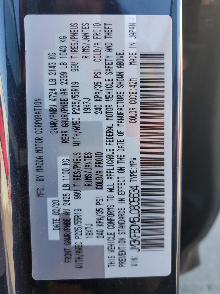2020 Mazda CX-5 VIN JM3KFBDM5L0805634 Copart auction photo, front end / side damage thumbnail 14