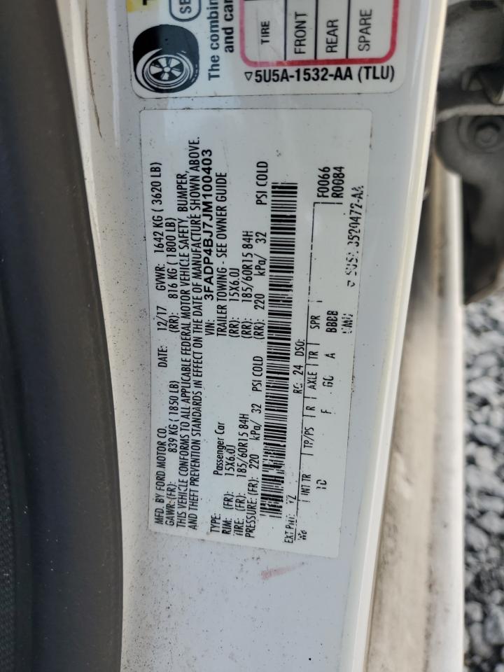 2018 Ford Fiesta VIN 3FADP4BJ7JM100403 Copart auction photo, front end damage thumbnail 13