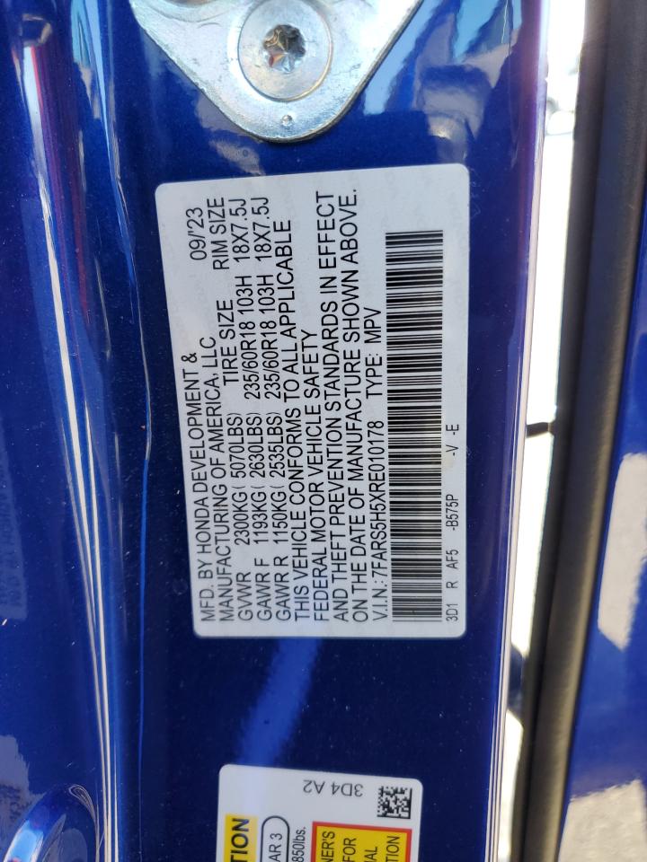 2024 Honda CR-V VIN 7FARS5H5XRE010178 Copart auction photo, side / minor dent/scratches damage thumbnail 15