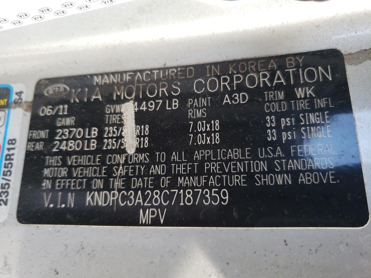 2012 KIA Sportage VIN KNDPC3A28C7187359 Copart auction photo, burn - engine / burn - interior damage thumbnail 14