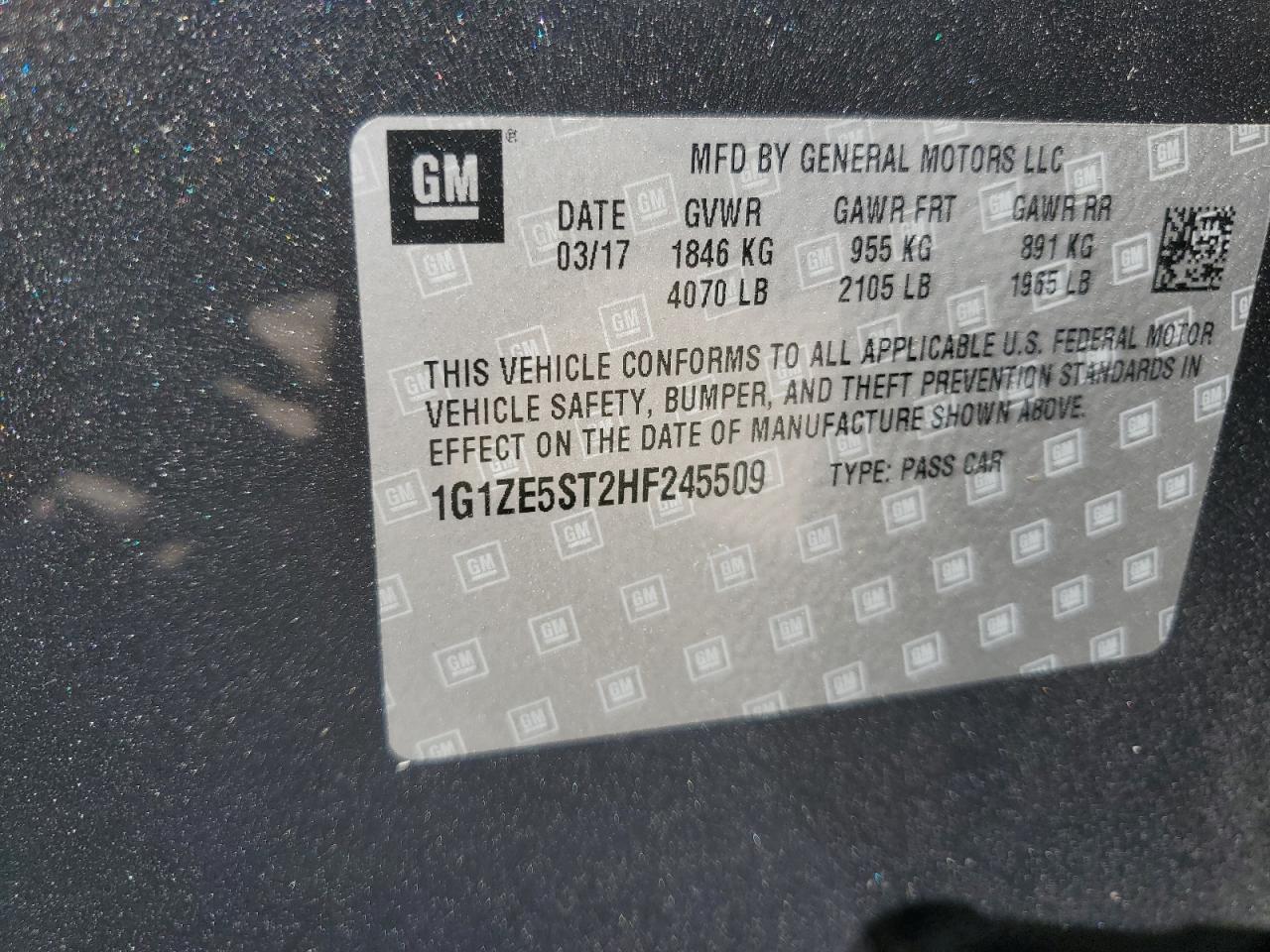2017 Chevrolet Malibu VIN 1G1ZE5ST2HF245509 Copart auction photo, front end / side damage thumbnail 12