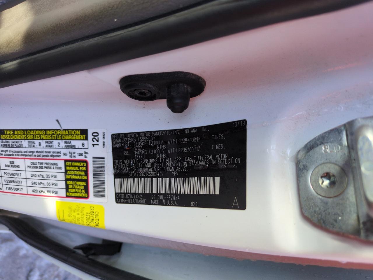 2019 Toyota Sienna VIN 5TDYZ3DC1KS982412 Copart auction photo, front end damage thumbnail 13