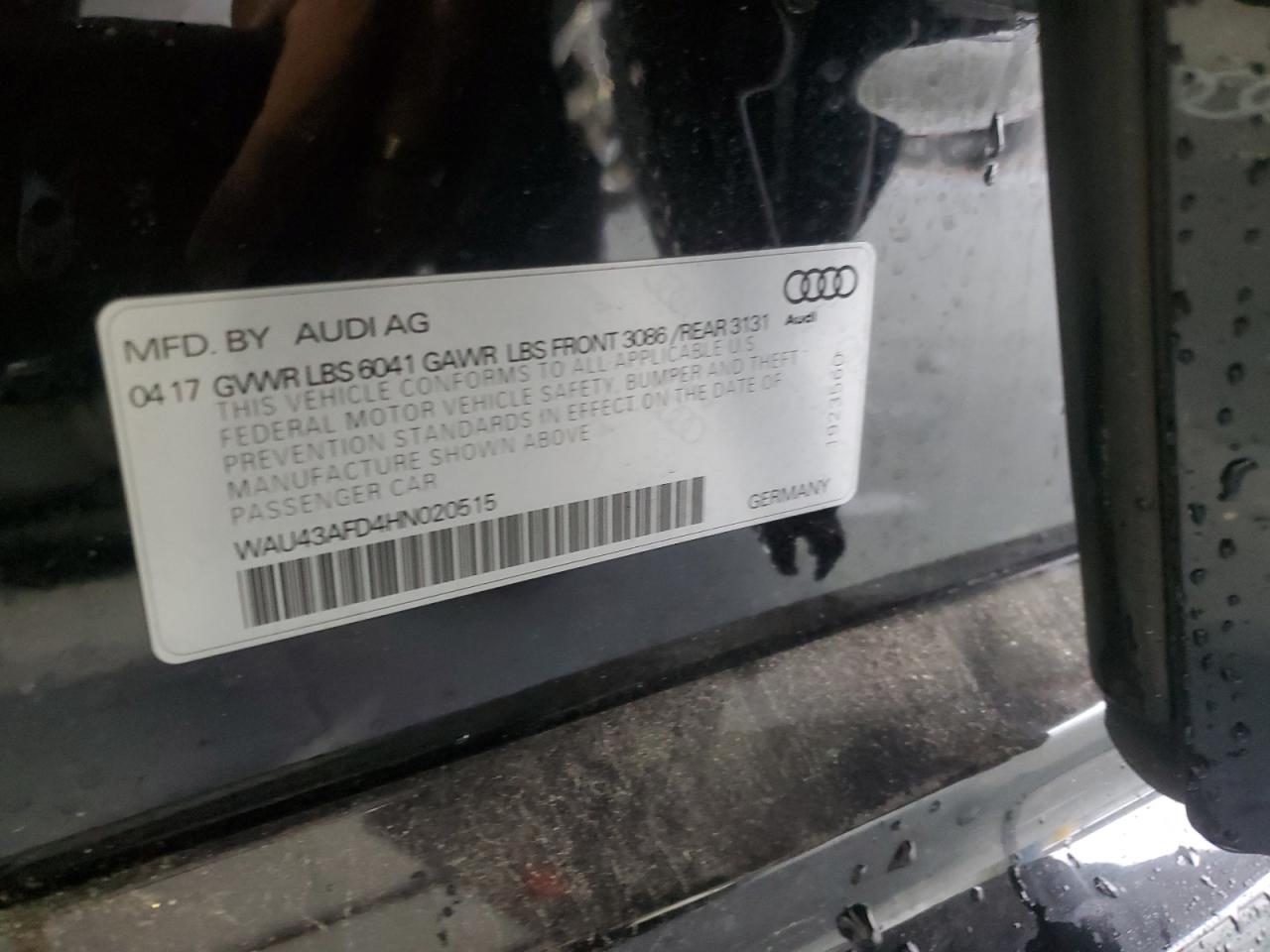 2017 Audi A8 VIN WAU43AFD4HN020515 Copart auction photo, front end damage thumbnail 12