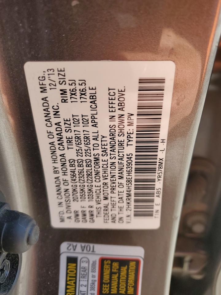 2014 Honda CR-V VIN 2HKRM4H58EH639045 Copart auction photo, top/roof / side damage thumbnail 13