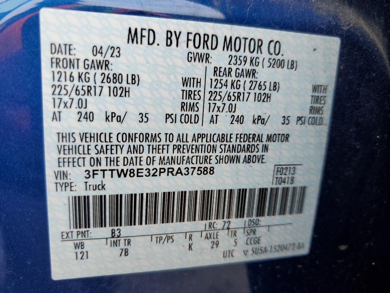 2023 Ford Maverick VIN 3FTTW8E32PRA37588 Copart auction photo, rollover damage thumbnail 13