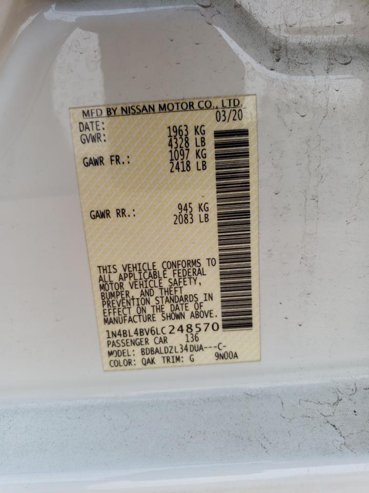 2020 Nissan Altima VIN 1N4BL4BV6LC248570 Copart auction photo, all over damage thumbnail 12