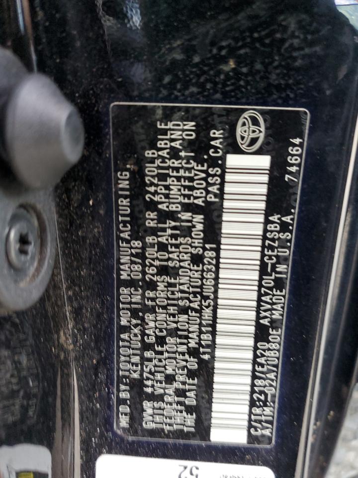2018 Toyota Camry VIN 4T1B11HK5JU663281 Copart auction photo, all over damage thumbnail 12