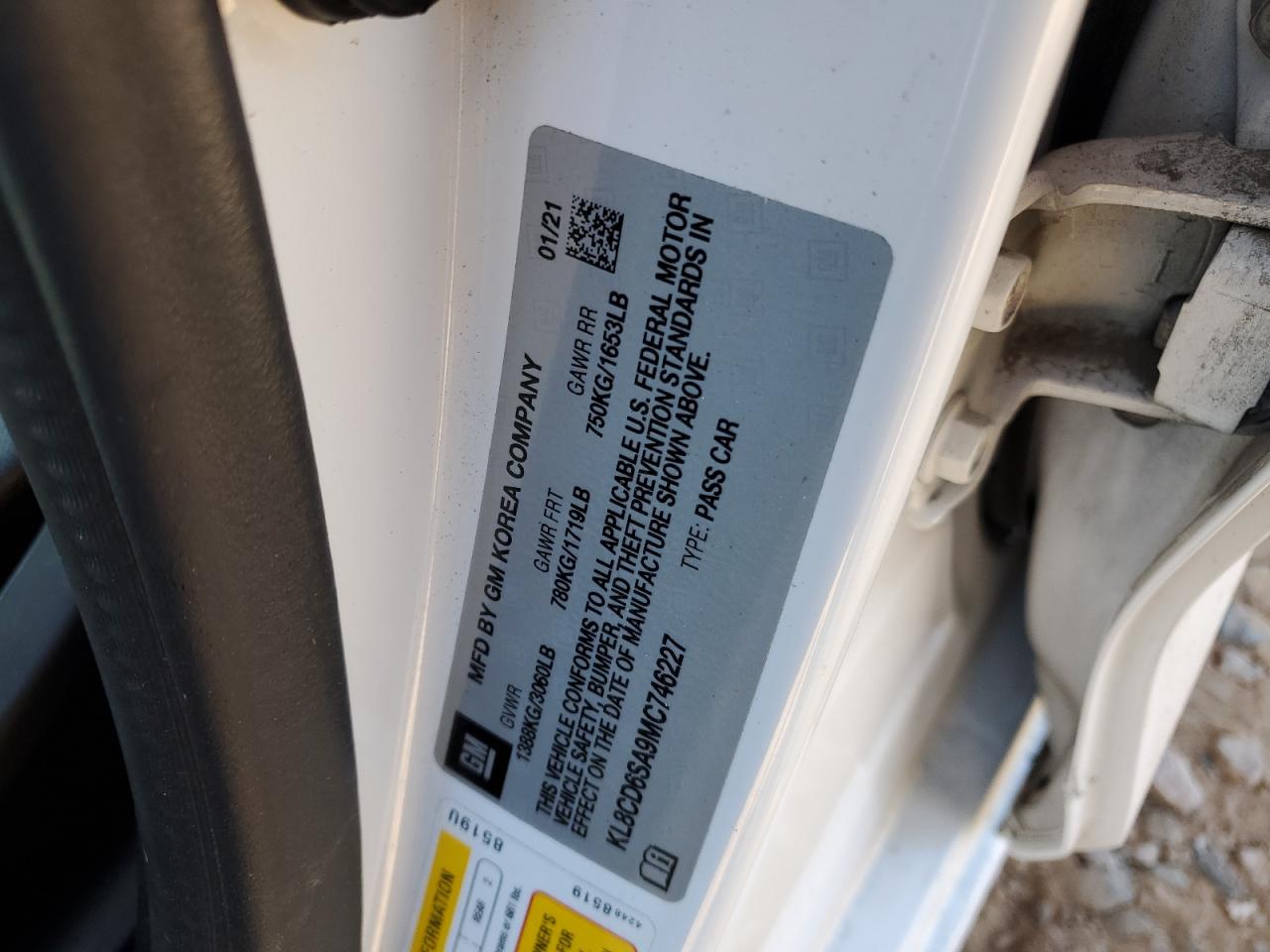 2021 Chevrolet Spark VIN KL8CD6SA9MC746227 Copart auction photo, front end / side damage thumbnail 14