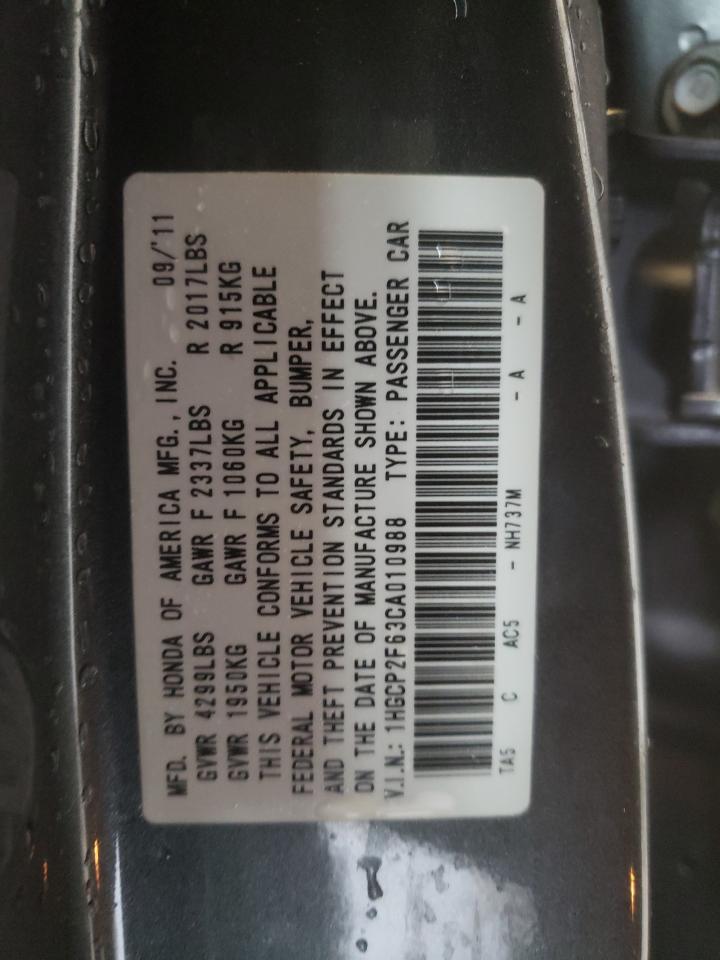 2012 Honda Accord VIN 1HGCP2F63CA010988 Copart auction photo, front end / side damage thumbnail 14