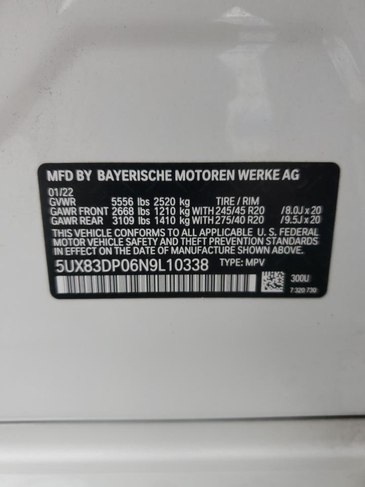 2022 BMW X3 M VIN 5UX83DP06N9L10338 Copart auction photo, side / front end damage thumbnail 13